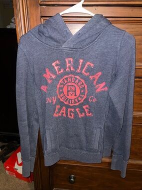American Eagle Outfitters Navy Blue Hoodie with Red Logo